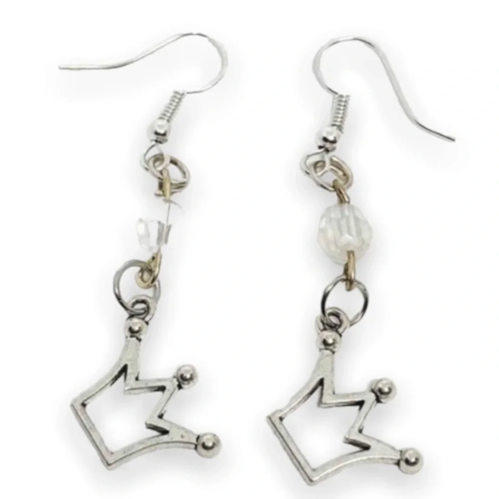 New Handmade Sterling Silver Queen Crown Crystal Dangle Earrings